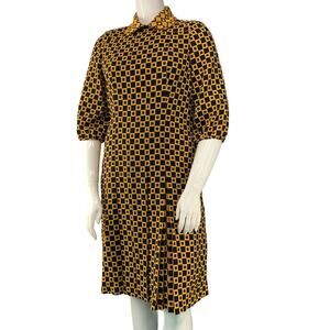 Helga Silver Key Womens Size 10 Dress Yellow Black Geometric Collared TINY FLAW